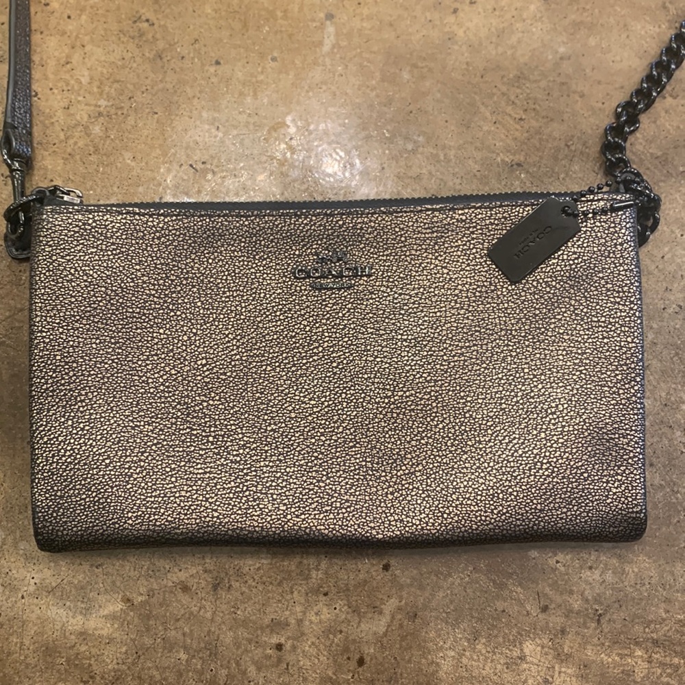 Coach crossbody leather “gunmetal” color